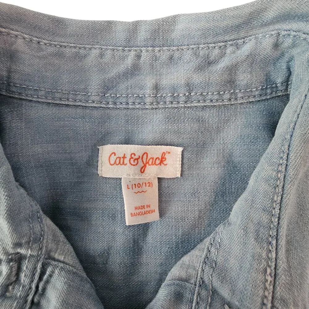 ❤️2/$12 Cat & Jack Kids Chambray Button Up Top, Size  L (10-12)